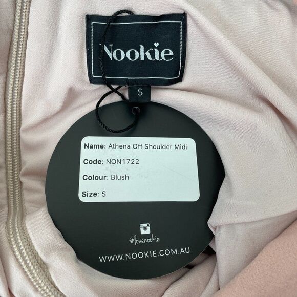 Nookie Athena Off The Shoulder Halter Scuba Crepe Stretchy Midi Dress Blush S - Picture 7 of 10